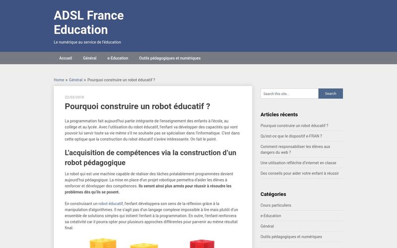Pourquoi construire un robot éducatif ? – ADSL France Education