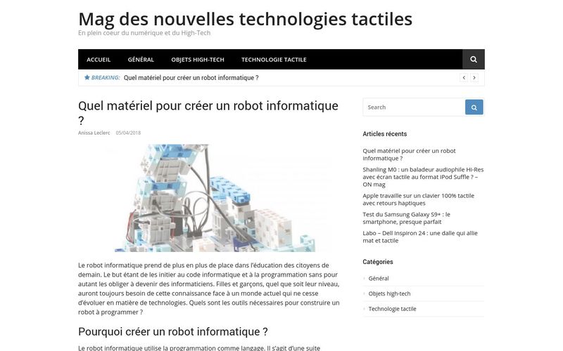 Quel matériel pour créer un robot informatique ? - Mag des nouvelles technologies tactiles